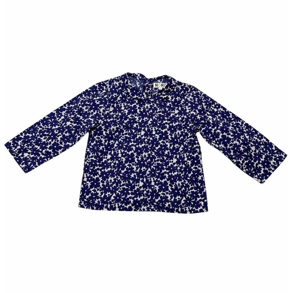 Noro Floral Blouse Girls 6A Cotton Blue White Peter Pan Collar Button Back Boho